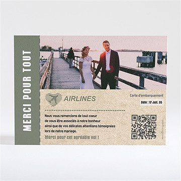 Remerciement mariage billet d'avion - Dos de la carte