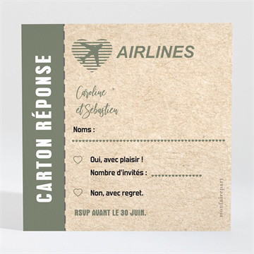 Carton réponse mariage billet d'avion