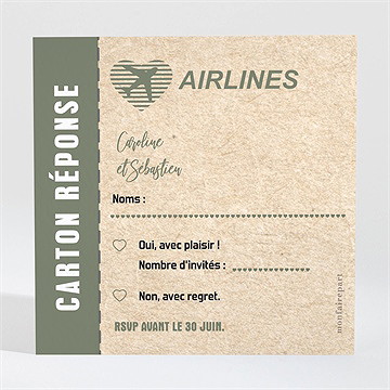 Carton réponse mariage billet d'avion