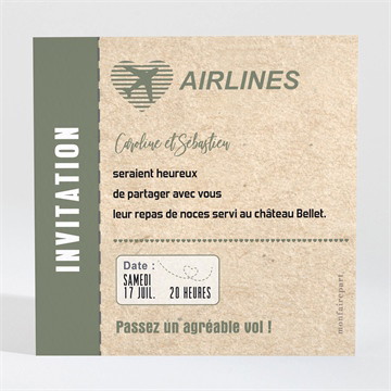 Carton d'invitation mariage billet d'avion