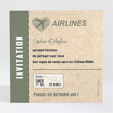 Carton d'invitation mariage billet d'avion