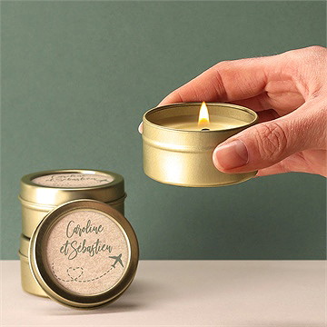 Bougie mariage billet d'avion or - Bougie allumée
