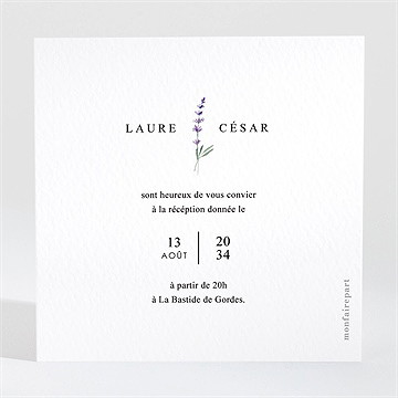 Carton d'invitation mariage lavande - Dos du carton