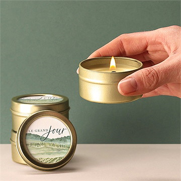 Bougie mariage vigne or - Bougie allumée