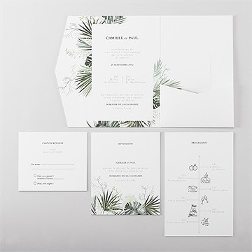 Faire-part mariage tropical pocketfold - Vue d'ensemble intérieur
