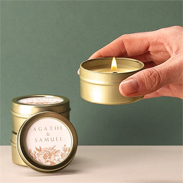 Bougie mariage passionnément or - Bougie allumée