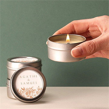 Bougie mariage passionnément argent - Bougie allumée