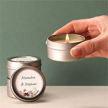 Bougie mariage pampa argent - Bougie allumée