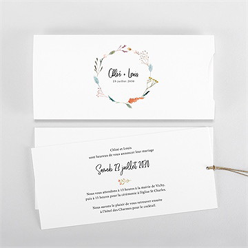 Faire-part mariage art champêtre pochette duo - Vue d'ensemble