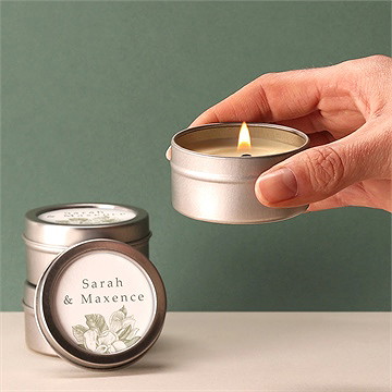 Bougie mariage fleuri argent - Bougie allumée