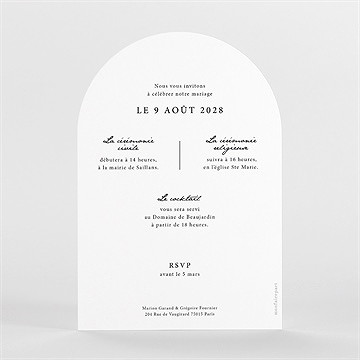 Faire-part mariage epuré arche - Dos du faire-part