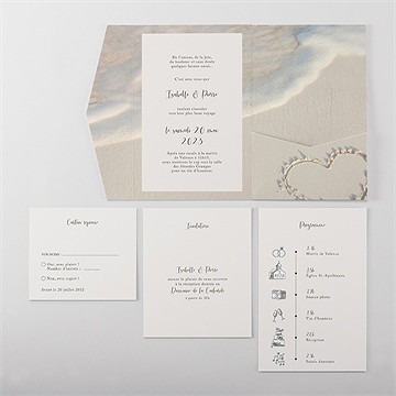 Faire-part mariage dans le sable pocketfold - Vue d'ensemble intérieur