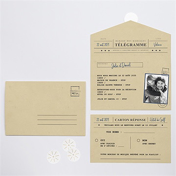 Faire-part mariage notre télégramme enveloppe - Intérieur et dos du faire-part