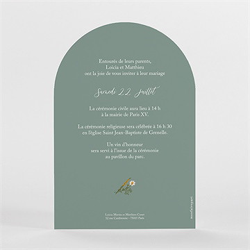 Faire-part mariage gravure champêtre arche - Dos du faire-part