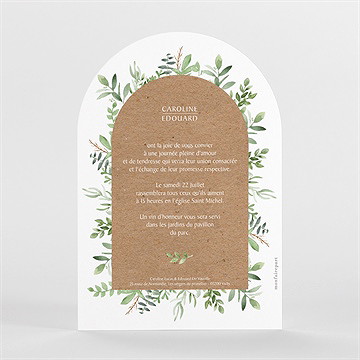 Faire-part mariage feuillage d'été arche - Dos du faire-part