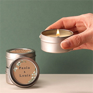 Bougie mariage encapsulés argent - Bougie allumée