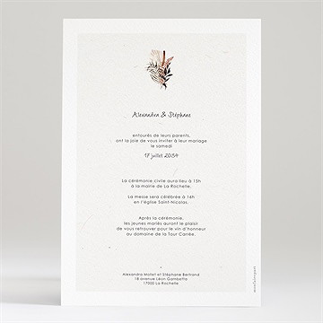 Faire-part mariage pampa initiales - Dos du faire-part