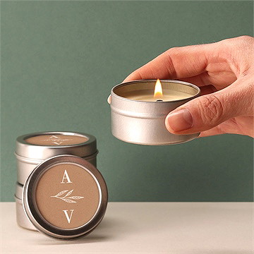Bougie mariage capsule champetre argent - Bougie allumée