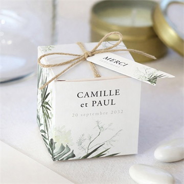 Boîte de dragées mariage tropical cube