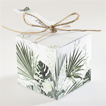 Boîte de dragées mariage tropical cube - Dos de la boîte