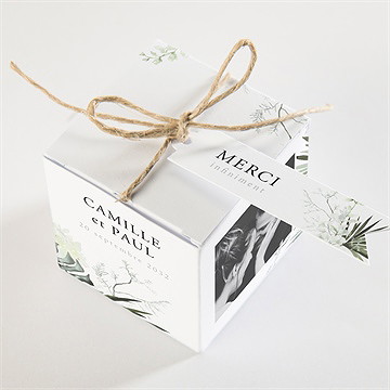 Boîte de dragées mariage tropical cube - Dessus de la boîte