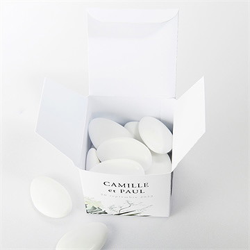 Boîte de dragées mariage tropical cube - Intérieur de la boîte