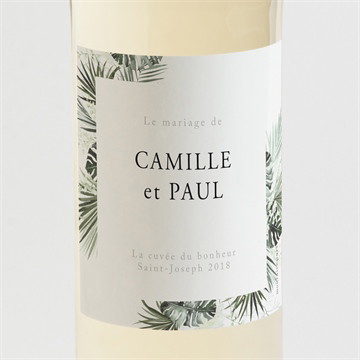 Etiquette de bouteille mariage tropical argent