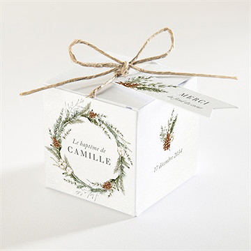 Boîte de dragées baptême l'hiver