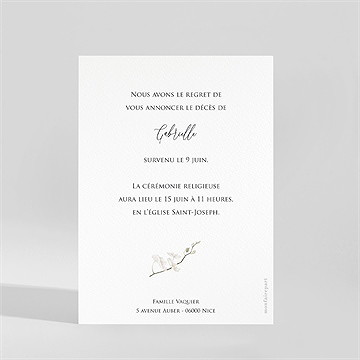 Faire-part décès orchidées et callas - Dos du faire-part