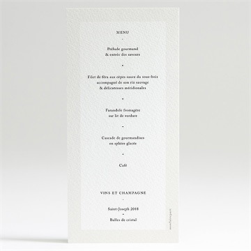 Menu mariage emeraude - Dos du menu