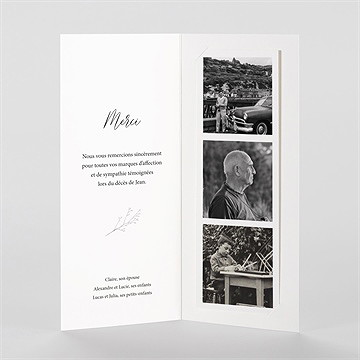 Remerciement décès présent et mémoire photomaton - Intérieur du faire-part