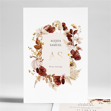 Faire-part mariage en automne portrait dorure