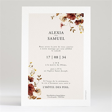 Faire-part mariage en automne portrait dorure - Dos du faire-part