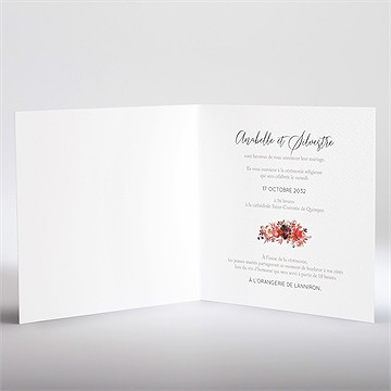 Faire-part mariage bordeaux plié dorure - Intérieur du faire-part