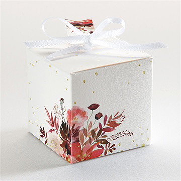 Boîte de dragées mariage bordeaux dorure - Dos de la boîte