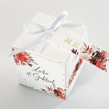 Boîte de dragées mariage bordeaux dorure - Dessus de la boîte