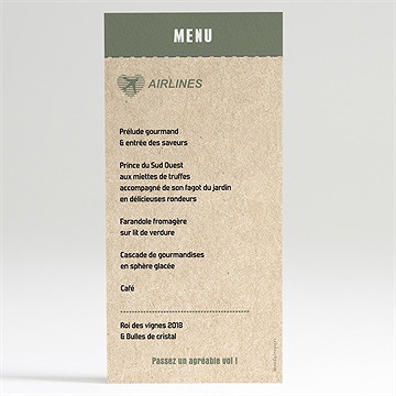 Menu mariage billet d'avion - Dos du menu