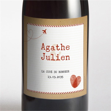 Etiquette de bouteille mariage passeport vintage