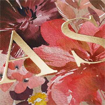 Faire-part mariage floral plié dorure - Détail du faire-part