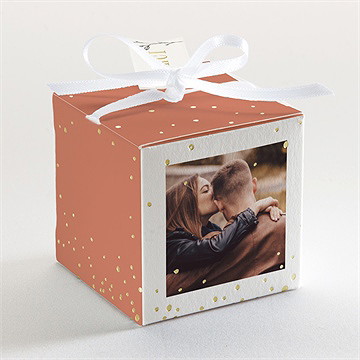 Boîte de dragées mariage douce terracotta dorure - Dos de la boîte