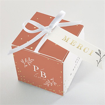 Boîte de dragées mariage douce terracotta dorure - Dessus de la boîte