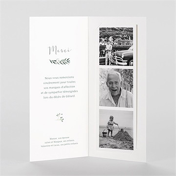 Remerciement décès mémento photomaton - Intérieur du faire-part