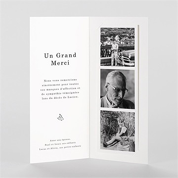 Remerciement décès sobre photomaton - Intérieur du faire-part