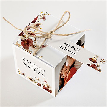 Boîte de dragées mariage en automne - Dos de la boîte