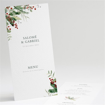 Menu mariage thème noël plié