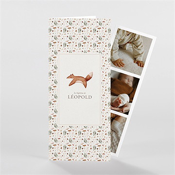 Faire-part de baptême renard en forêt