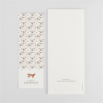 Faire-part de baptême renard en forêt - Dos du faire-part