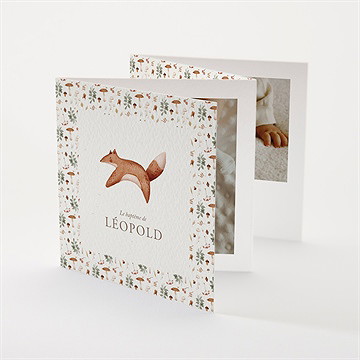 Faire-part de baptême renard en forêt accordéon