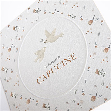 Faire-part de baptême douces colombes - Détail du faire-part