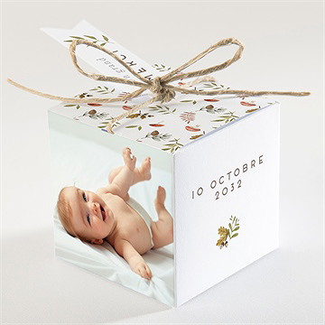 Boîte de dragées baptême renardeau - Dos de la boîte